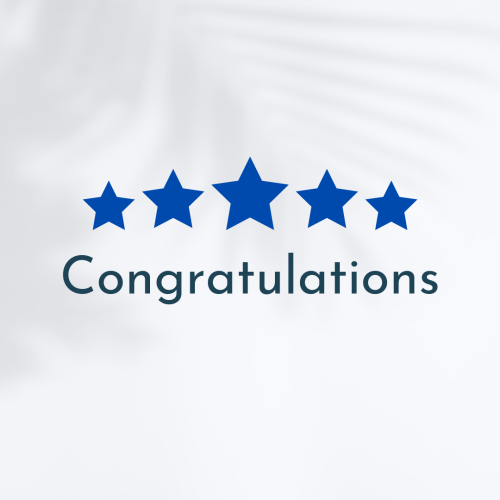 Congratulations, five stars on white background.