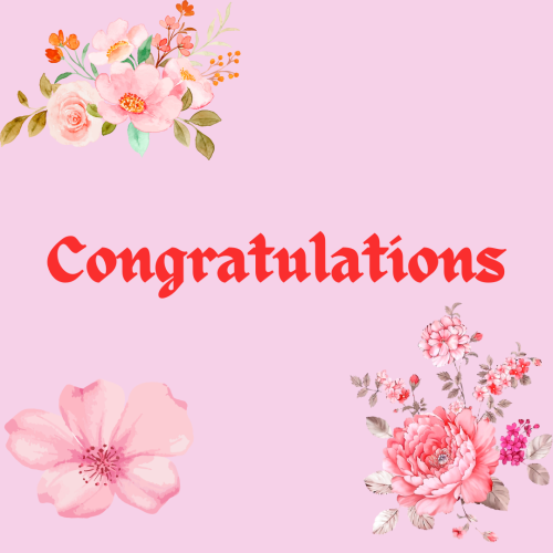 Lots of pink flowers on a pink background, Congratulations.