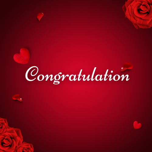 Congratulation, red background and rose and heart on it.
