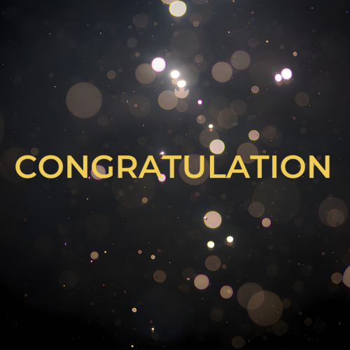 Congratulation, golden shiny particles on black background.