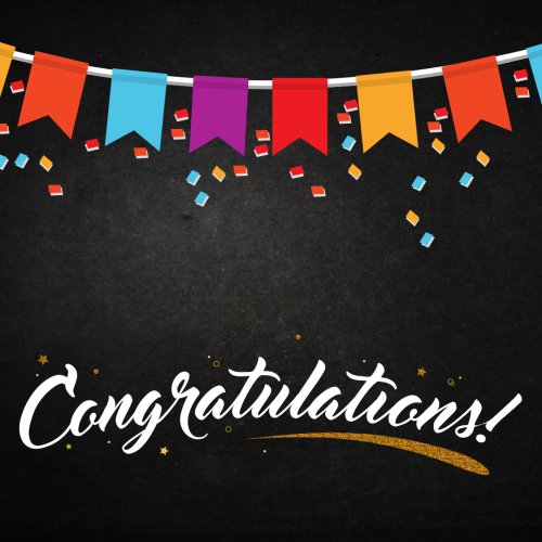 Congratulation, lots of ribbon on top.