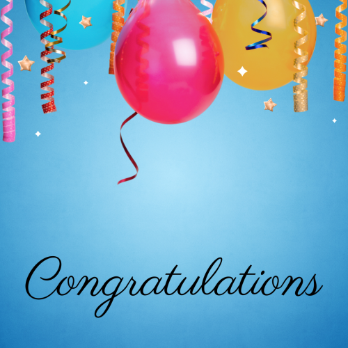 Balloons hanging on top, Congratulation.