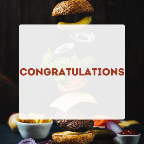 Food items on back, Congratulations.