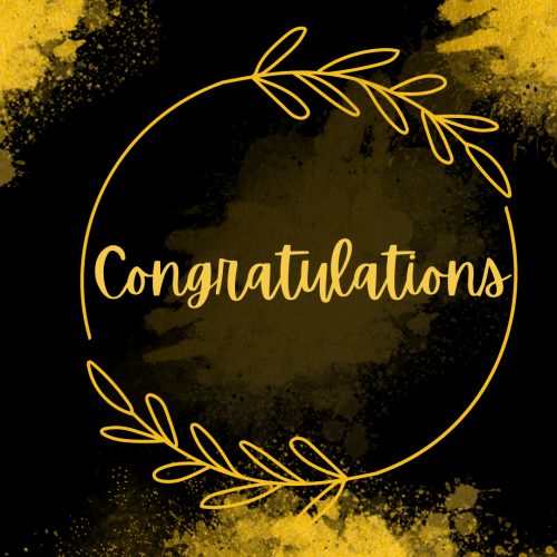 Congratulation golden spray and round flower.