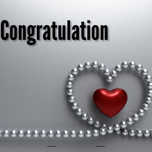 Congratulation, a heart and a chain made with crystals.