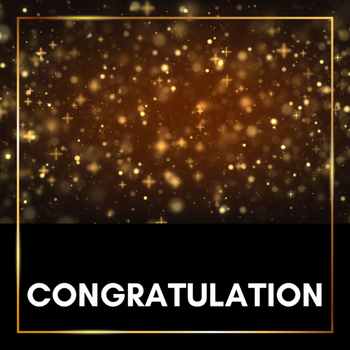 Golden sparkles on back, Congratulation.