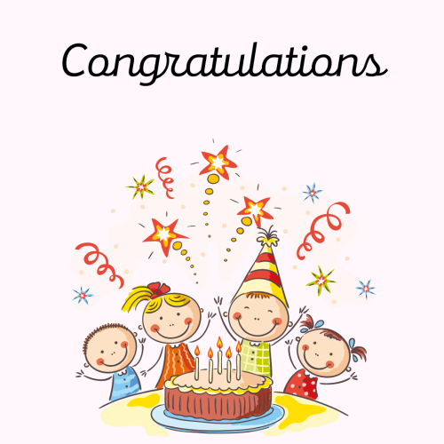 Congratulations, characters enjoying party.