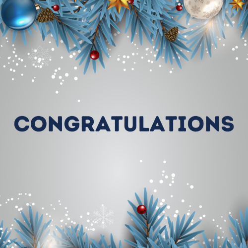 Congratulations, blue Christmas theme.