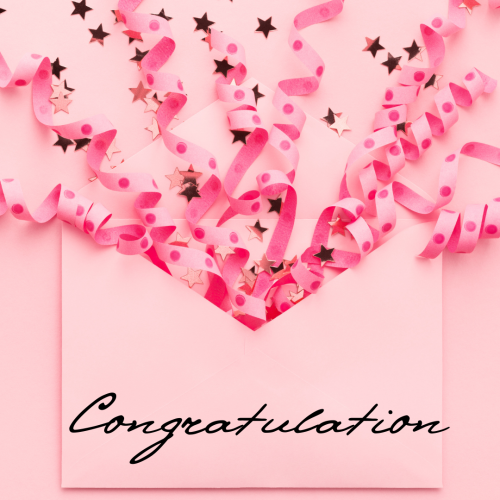 Ribbons pop out from a letter, Congratulation.