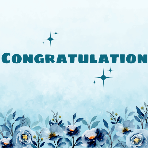 Bluish flowers on the bottom, Congratulation.