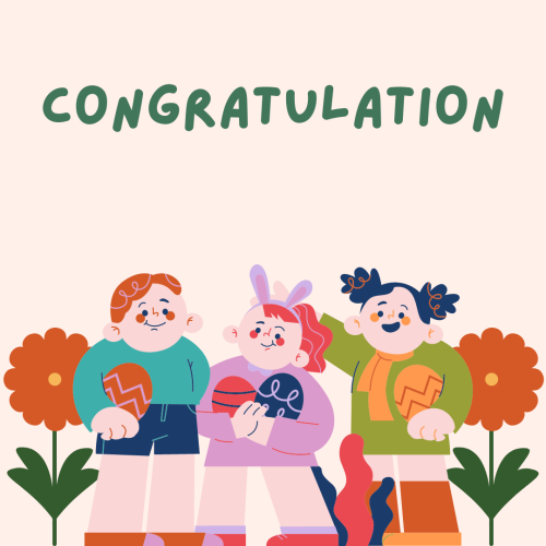 Congratulation, three characters on bottom.
