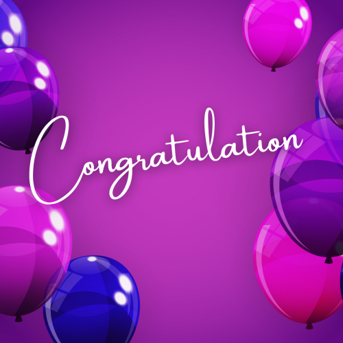 Purple and pink balloons on a purple background, Congratulation.