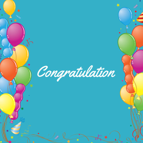 Congratulations, blue background lots of colorful balloons.