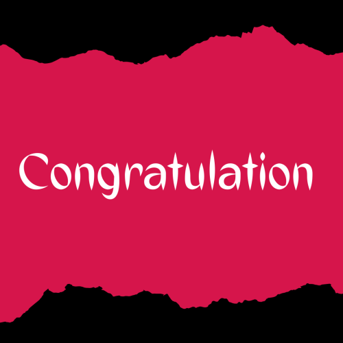 Congratulation, on a pink background.