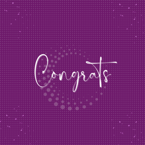 Congrats on purple background.