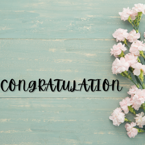 Congratulation, flower on a wood.