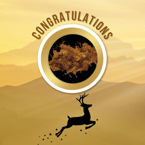 A design of a mountain and a deer run on it congratulations