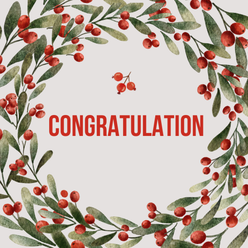 Congratulation, red berry on four sides.