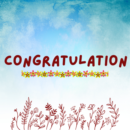Congratulation, flowers and leaves on bottom.