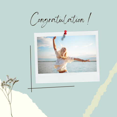 Congratulation, a girl on a sea.