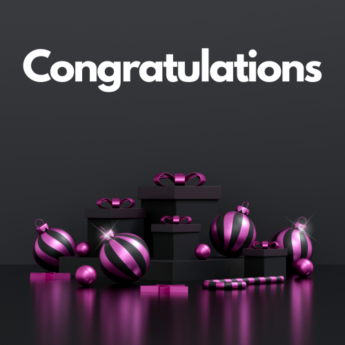 Black gifts and purple balls, Congratulations.