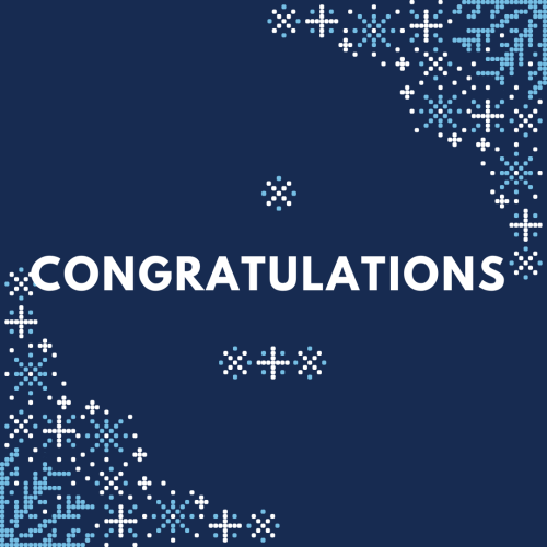 Congratulations, on blue background.