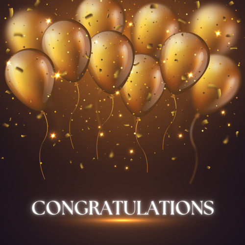 Congratulations, lots of golden balloons.