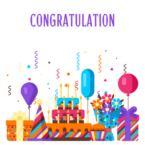 Congratulation, birthday celebration items on bottom.