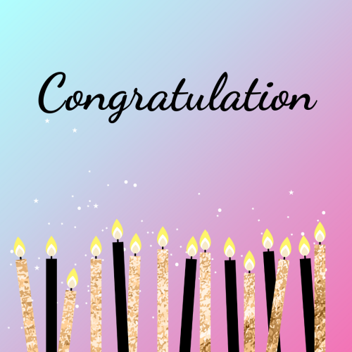 Black and golden candles blowing on the bottom, Congratulations.