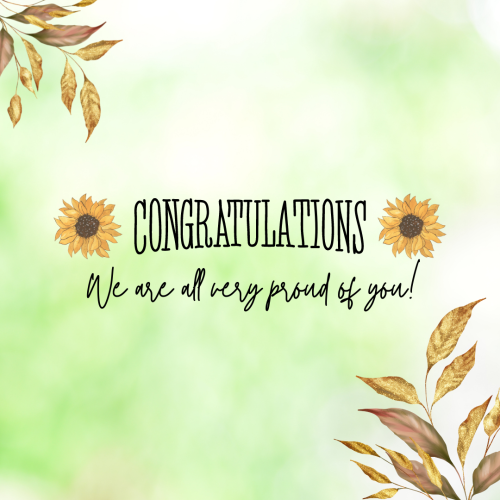 Congratulation leaves and flowers on light green background.