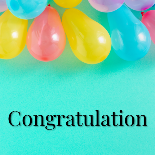 Multiple color balloons on top, Congratulation.