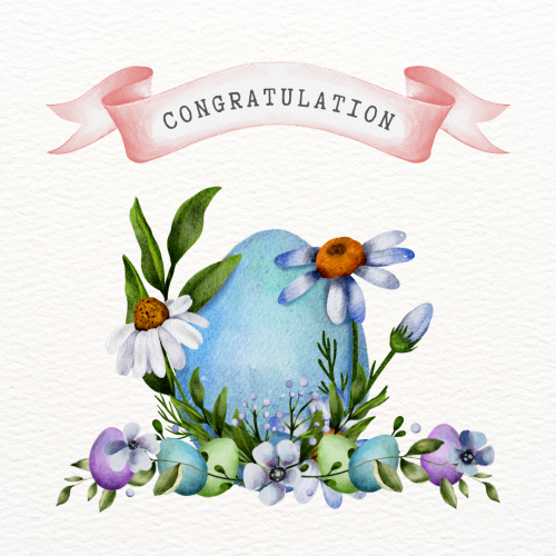 Congratulation, egg and flower.