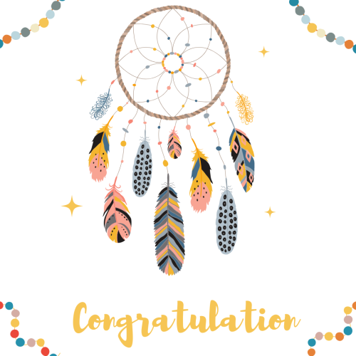 Congratulation, leaves hanging with circles.