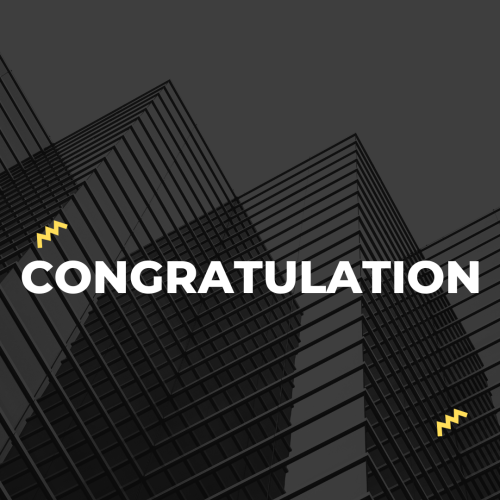 Congratulation, building view on background.