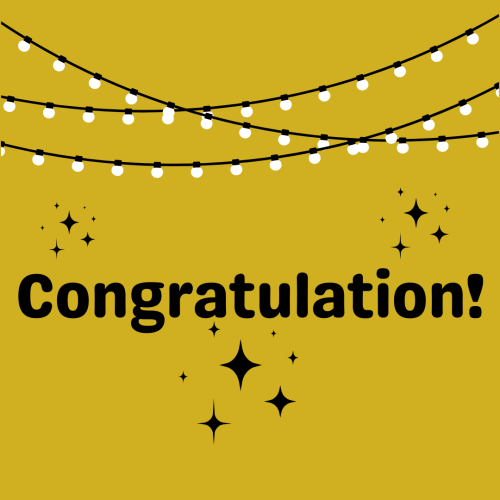 Lights hanging on top, Congratulation.