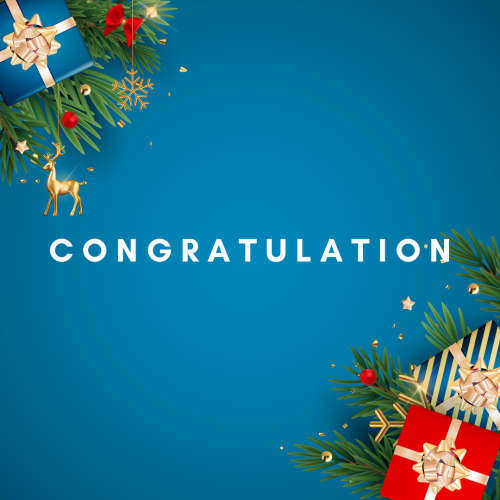 Congratulation, Christmas items on the background.