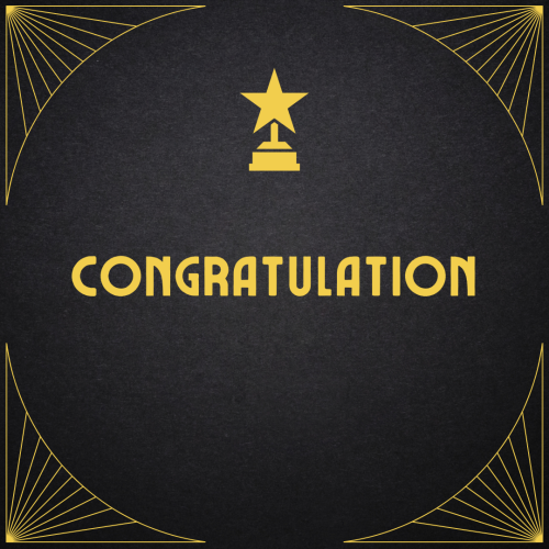 Congratulation, stars trophy on top.