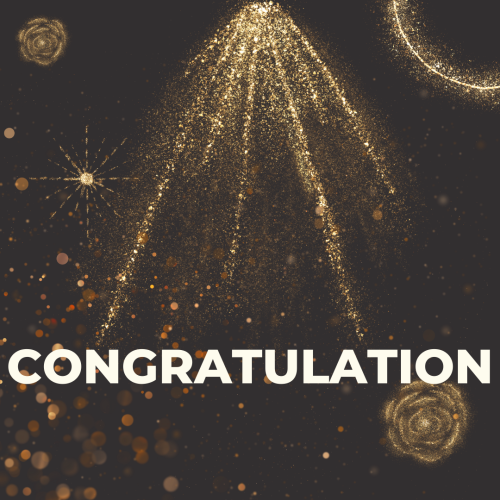 Congratulation, golden sparkles on top.