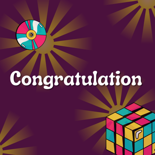 Congratulation, a Rubik cube and a color cd.