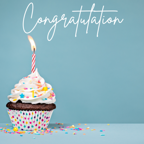 Congratulation, candle on a cupcake.