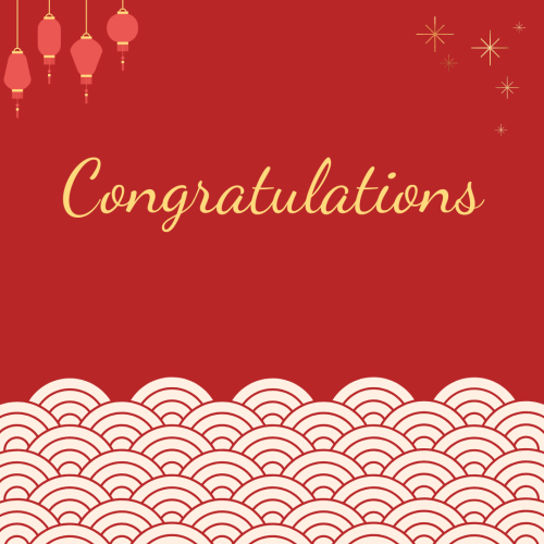 Lots of items in bottom and red background, Congratulations.
