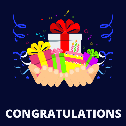 A man holding a lots of gifts in his hand, Congratulations.