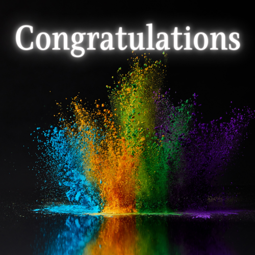 Multiple colors on a black backgrounds, Congratulations.