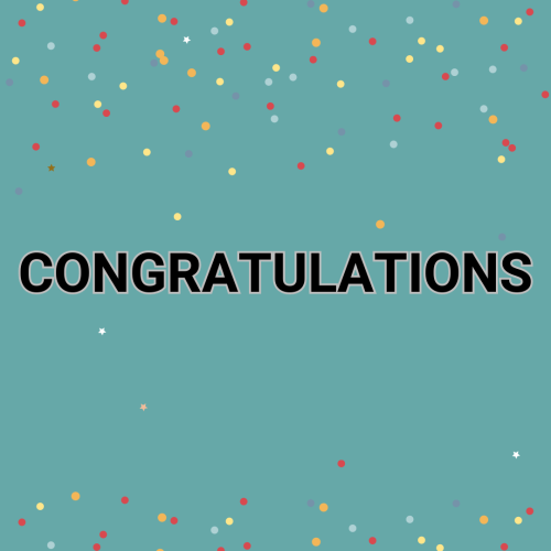 Colorful particles on a sea green background, Congratulations.