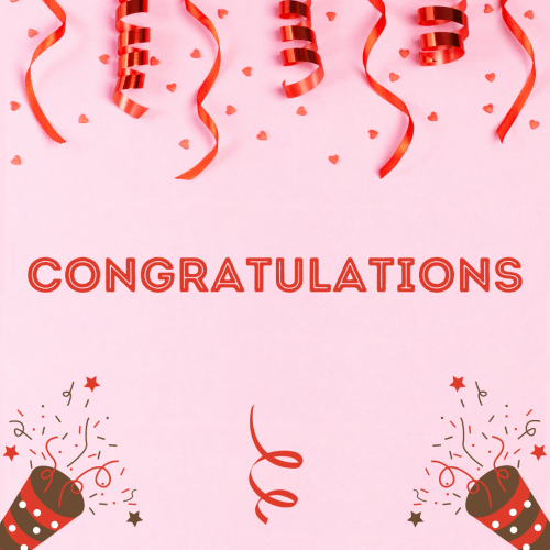 Congratulations, lots of ribbons on pink background.