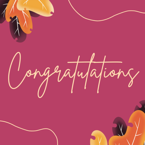 Congratulations, pink background and flowers on it.