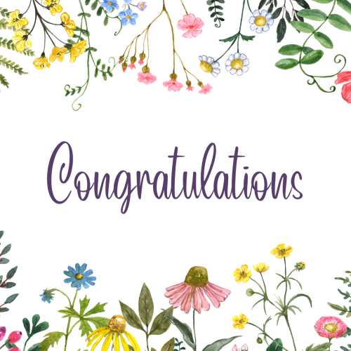 Congratulations, flowers on the top and bottom.