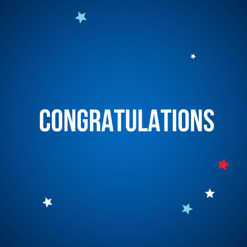 Little stars on blue background, Congratulations.