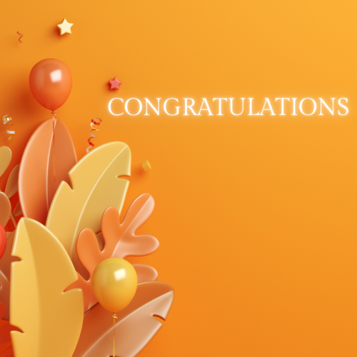 Plastic items on an orange background, Congratulations.