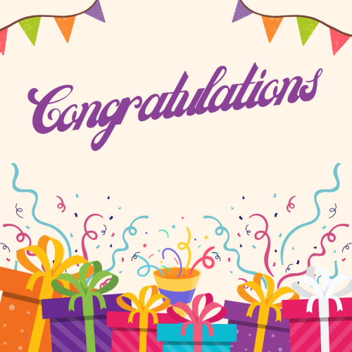 Colorful gifts on the bottom, Congratulations.